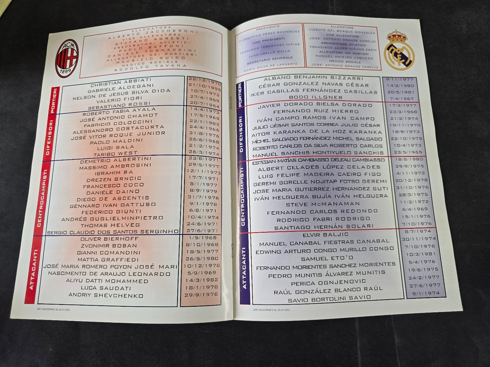 programma Originale Milan Real Madrid  2000  Coppa del Centeneario