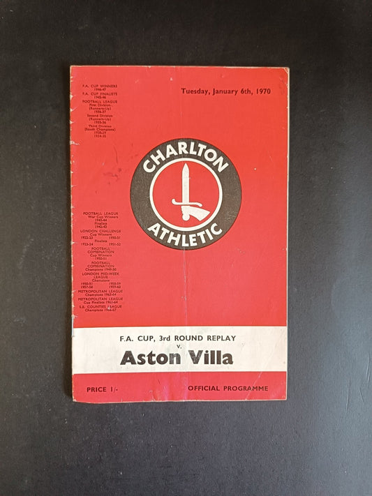 programma calcio Charlton Athletic vs Aston Villa 1970