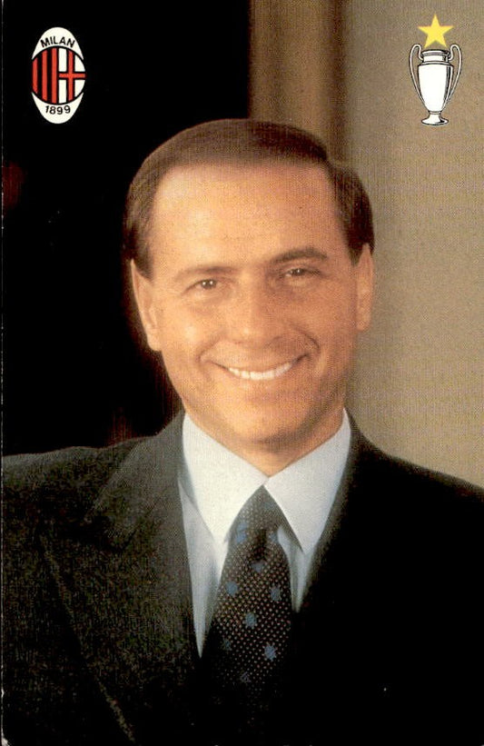 Cartolina calcio Silvio Berlusconi presidente Milan con autografo