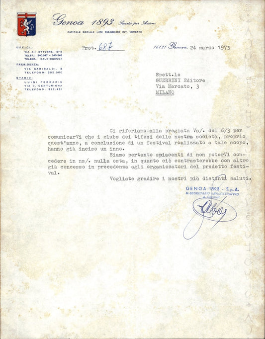 carta intestata societ� sportiva Genoa 1893 1973 02