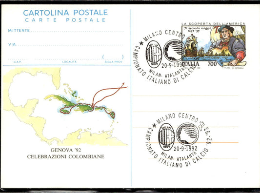 cartolina postcard alcio Genova '92 annullo Milan Atalanta 1992