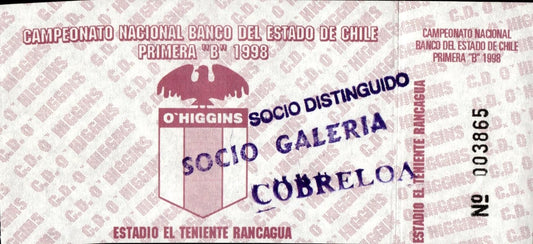 biglietto stadio CAMPEONATO NACIONAL BANCO DEL ESTADO DE CHILE 1998
