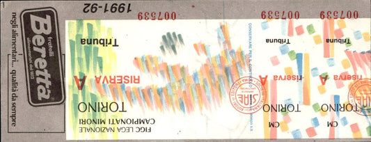 Biglietto stadio Torino Riserva A campionati minori 1991-92