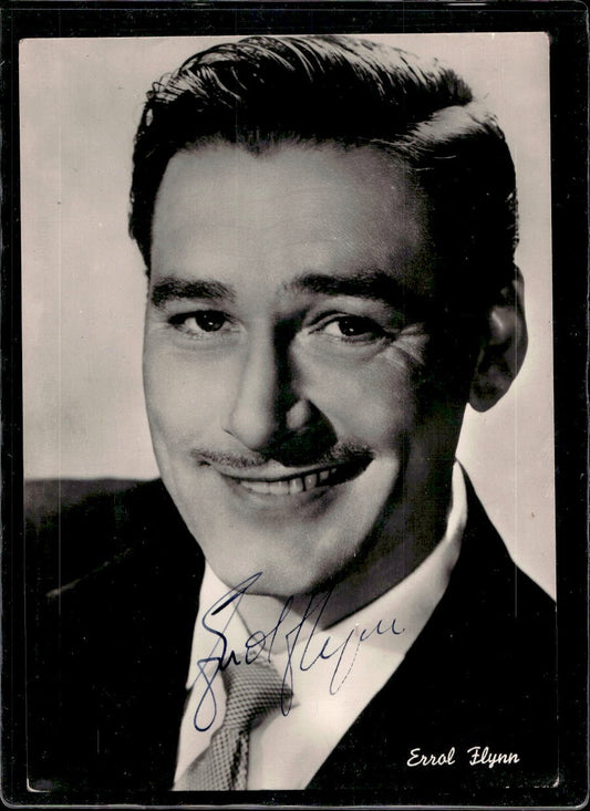Cartolina Errol Flynn con autografo