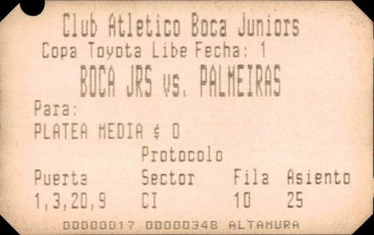 biglietto stadio BOCA JRS VS PALMEIRAS N 348