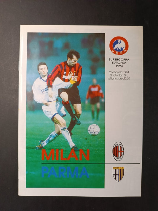 programma ufficiale COPPA UEFA MILAN PARMA Supercoppa Europea 2 febbario 1993