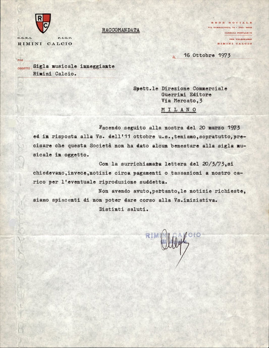 carta intestata societ� sportiva A.S. Roma SpA  1972 02