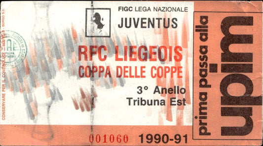 Biglietto stadio Juventus-RFC Liegeois Coppa delle coppe 1990-91