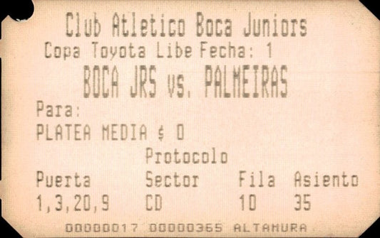 biglietto stadio BOCA JRS VS PALMEIRAS N 365