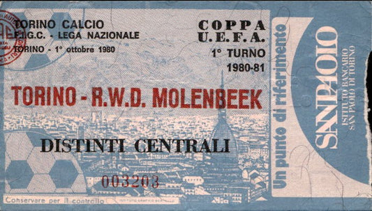 Biglietto stadio Torino-R.W.D Molenbeek 1980-81 Coppa Uefa n 003203