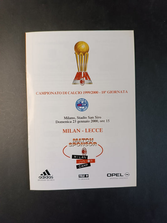 Programma originale 18� giornata  stagione 1999/2000 Milan Ac / US Lecce