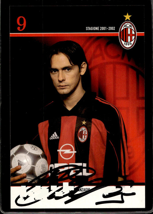 cartolina postcard Calcio Milan con Autografo 2001/02  - Filippo Inzaghi (1