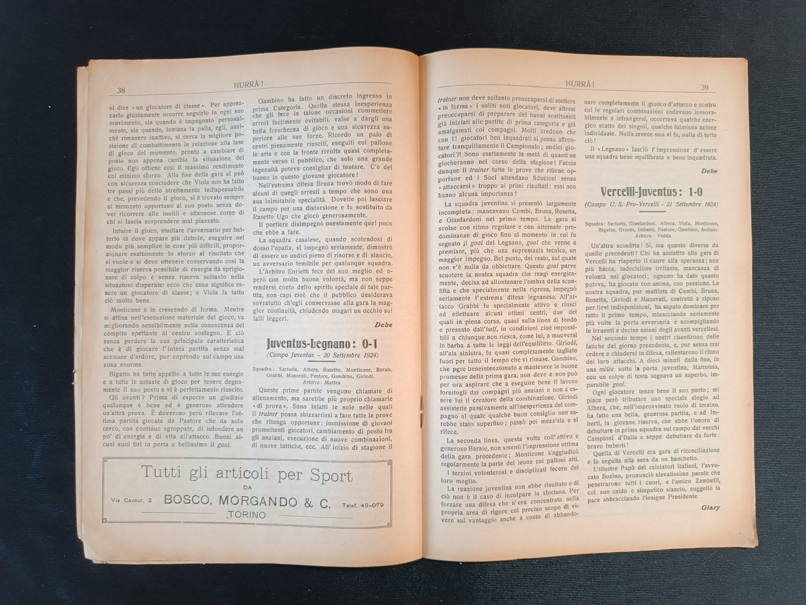 rivista HURRA Juventus anno IX numero 3 ottobre 1924 - Martini &Rossi