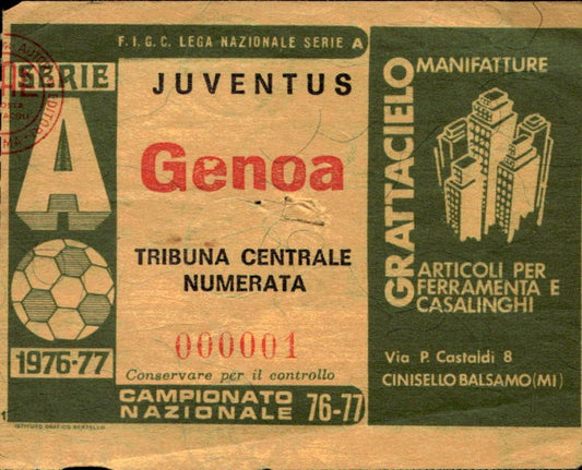 biglietto Ticket Stadio Juventus Genoa Campionato Nazionale 76-77