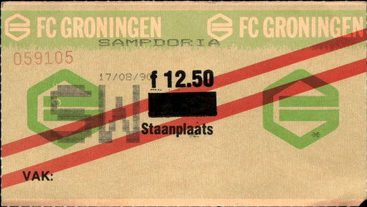 Biglietto stadio FC Groningen-Sampdoria 17/08/90