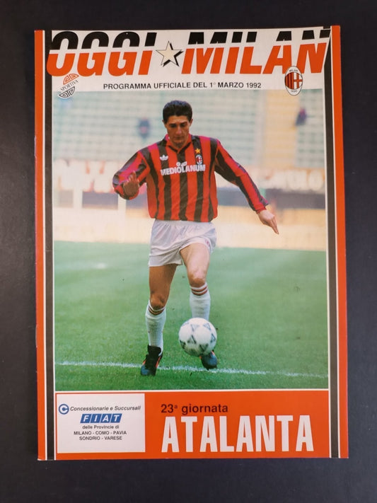 programma ufficiale OGGI MILAN 01 marzo 1992 Atalanta 23� Van Basten