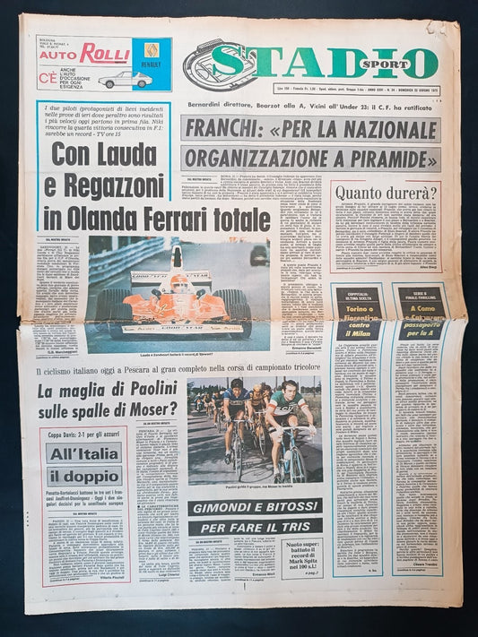 Quotidiano Sportivo STADIO SPORT  numero 24 anno 1975 - Lauda