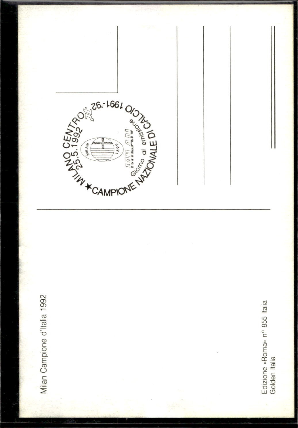 cartolina postcard calcio Milan Milan Campione d'Italia 1992 #855