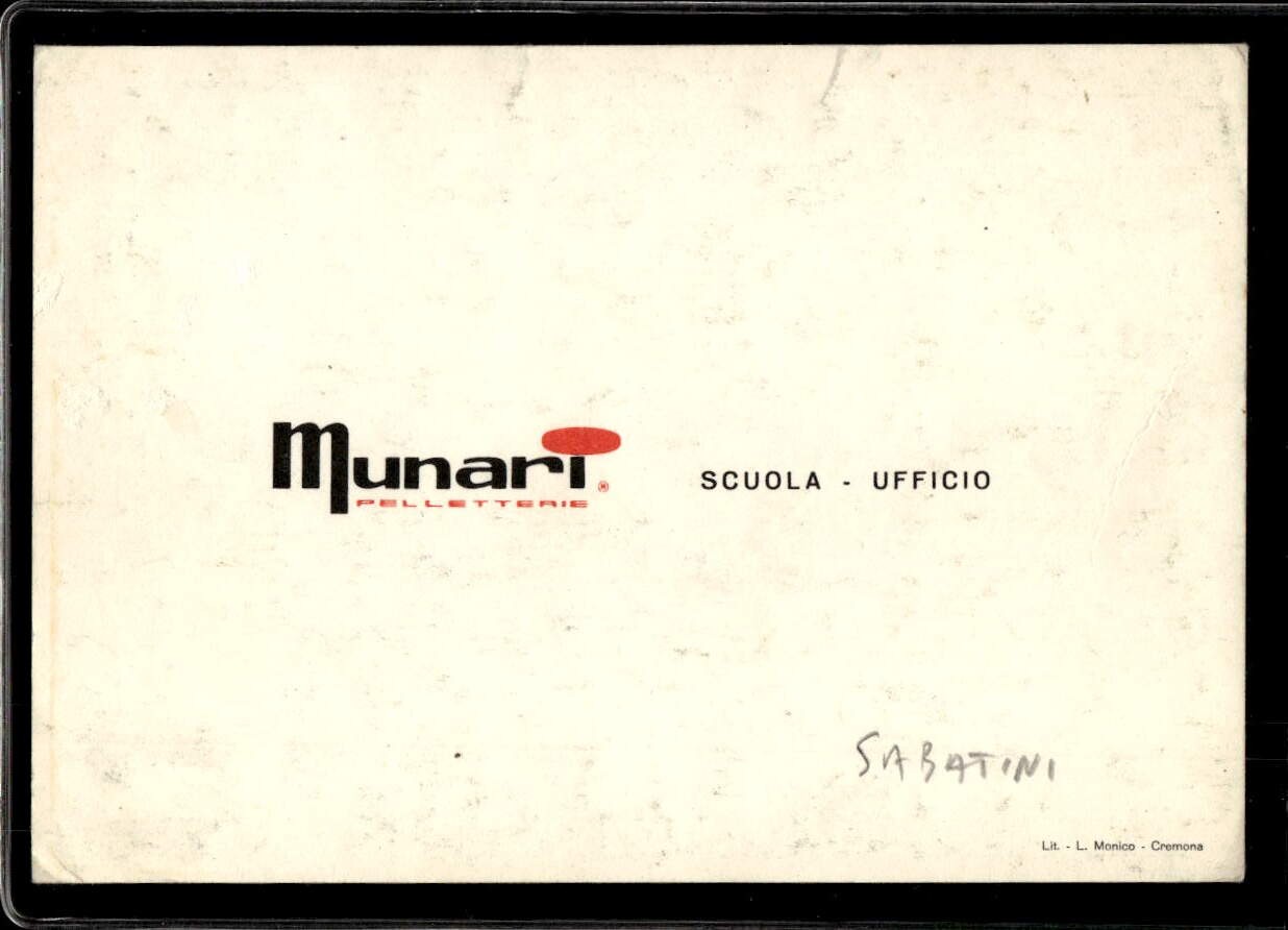 Cartolina Sabatini con autografo stampato pubblicitario Munari