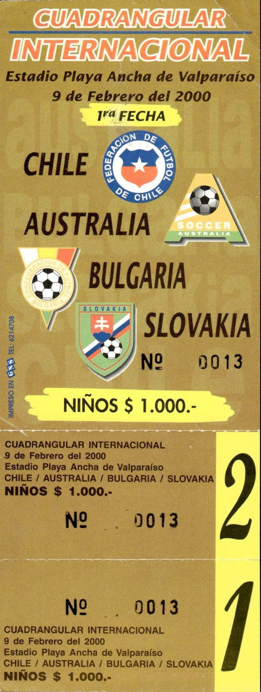 biglietto stadio CUADRANGULAR INTERNACIONAL 9/02/2000 CHILE BULGARIA SLOVAKIA