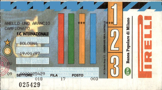 biglietto stadio F.C INTERNAZIONALE BOLOGNA 19/01/97