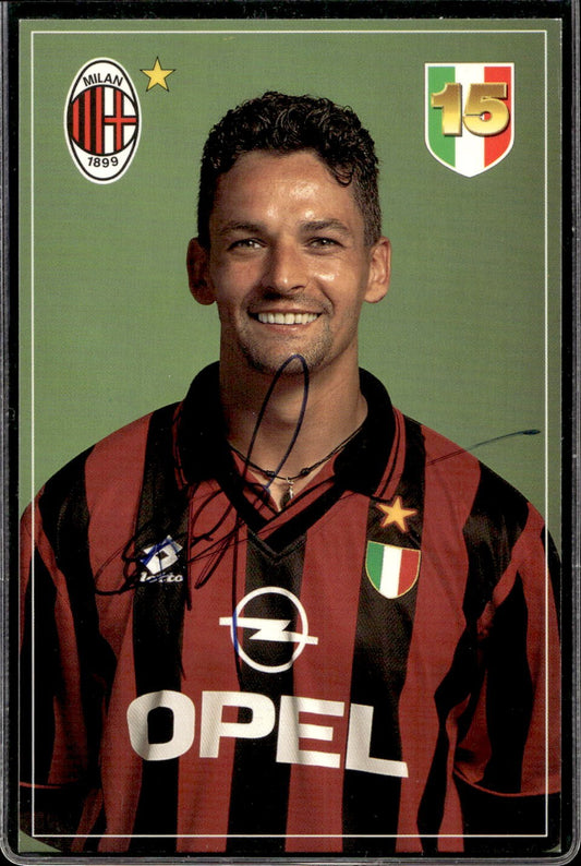 cartolina postcard Calcio Milan con Autografo Sponsor OPEL Roberto Baggio