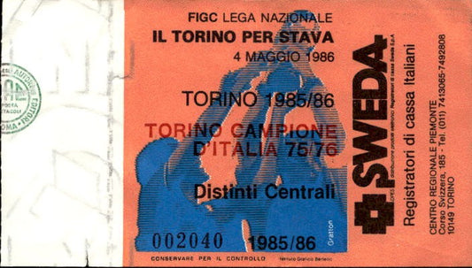 Biglietto stadio partita solidale Torino per Stava 1985-86 Campione 1975