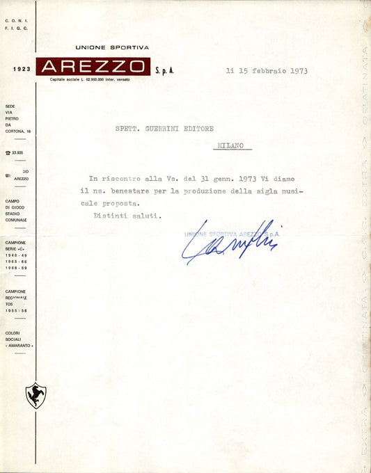 carta intestata societ� sportiva Arezzo Spa 1973 02