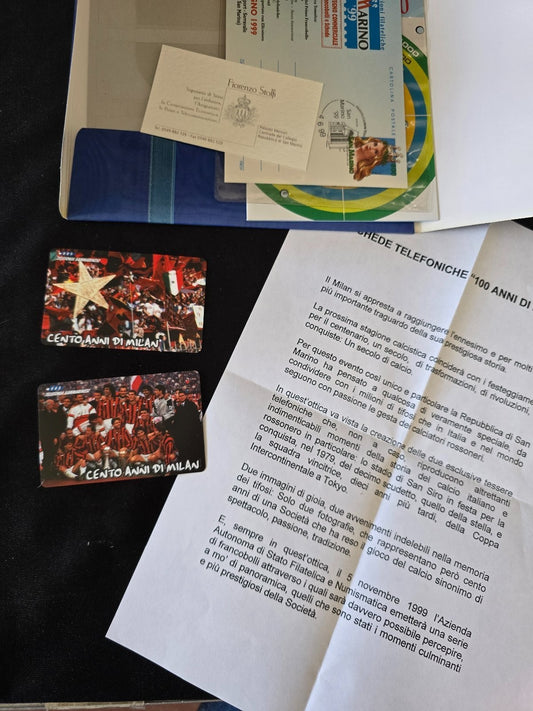 A.C Milan  1899 Folder San marino 2 schede telfoniche inusate 100 anni