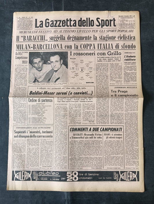Quotidiano LA GAZZETTA DELLO SPORT n 263 04/11/1959 Baldini