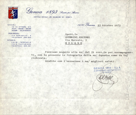carta intestata societ� sportiva Genoa 1893 1972 01