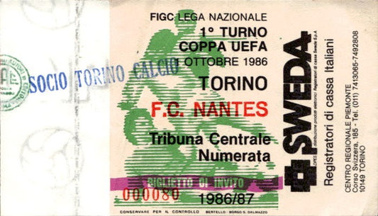 Biglietto stadio Torino-F.C Nantes 01/10/1986 Coppa Uefa