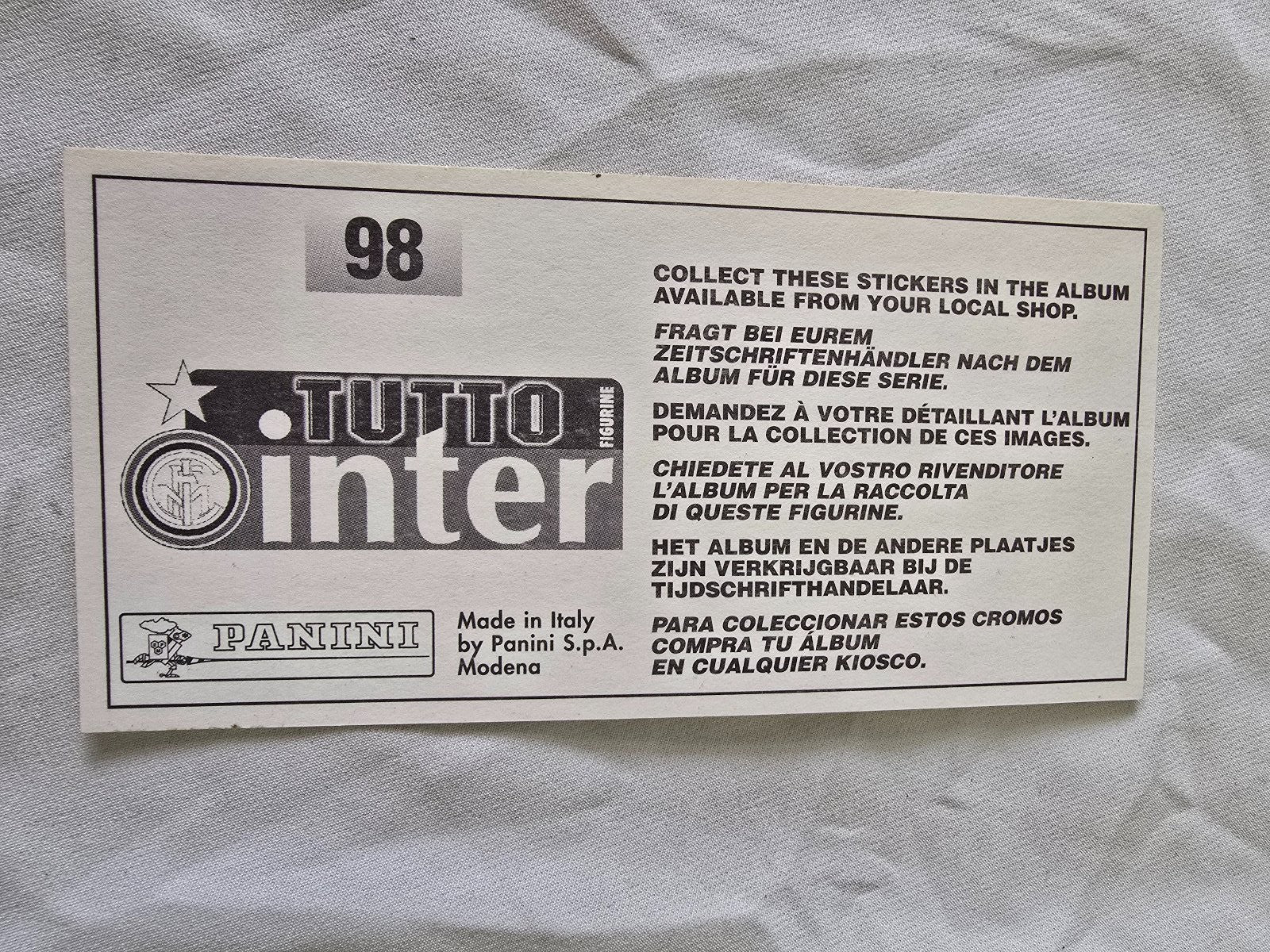 Tutto Inter Figurine giganti Panini Calciatori nr  98 formazione squadra