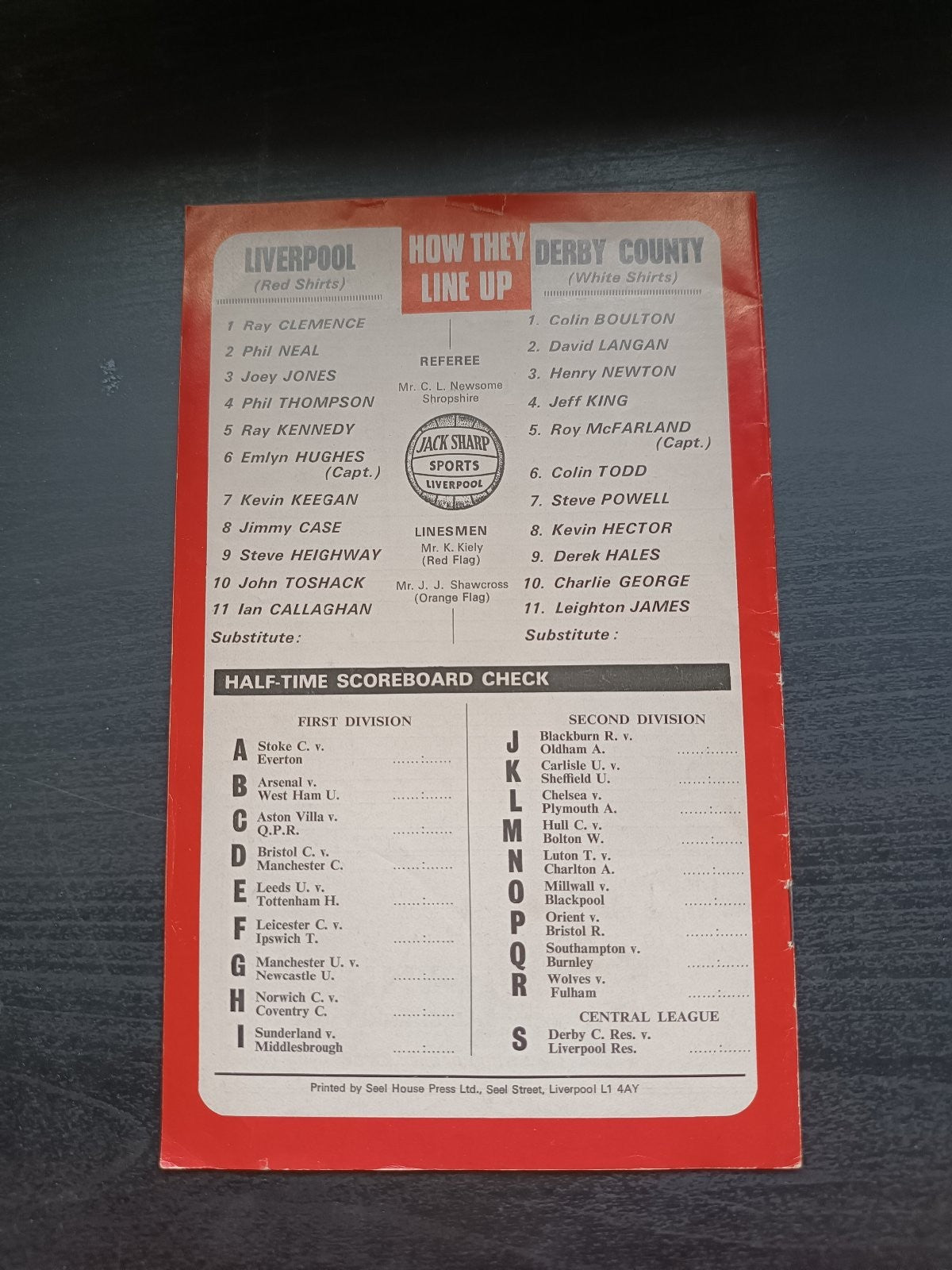 programma calcio  Liverpool V Derby County 19th 1977