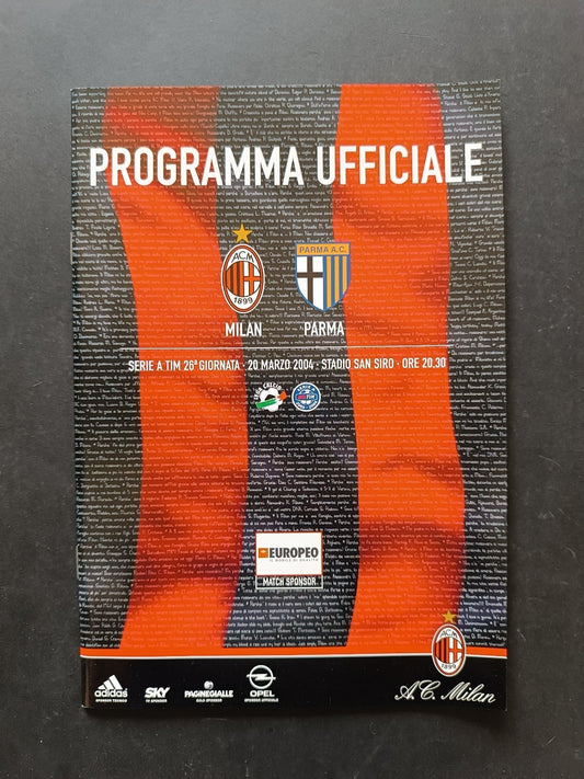 programma Ufficiale MILAN PARMA 20 marzo 2004