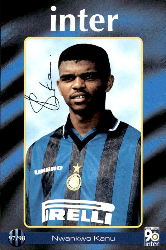 Cartolina calcio Inter calciatore Nwankwo Kanu con autografo stampato