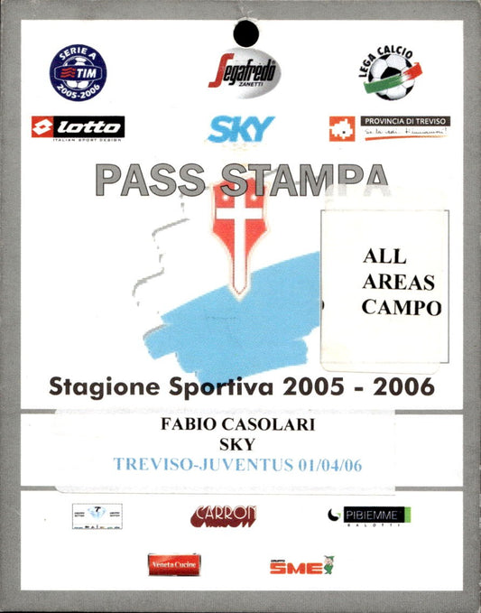biglietto Ticket Stadio Treviso Juventus 01/04/06 Stagione sportiva 2005-2006