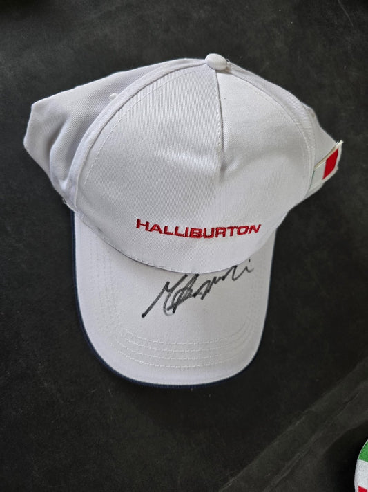 Cappellino visiera in cotone Halliburton con autografo MotoGp da identificare