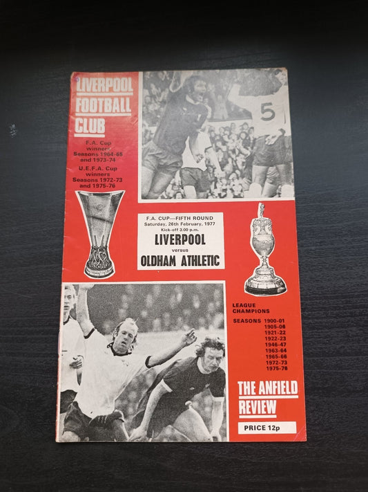 programma calcio  Liverpool V Oldham Athletic 26th 1977