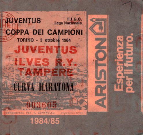 Biglietto stadio Juventus-Ilves R.Y Tampere 1984-85 Coppa dei Campioni