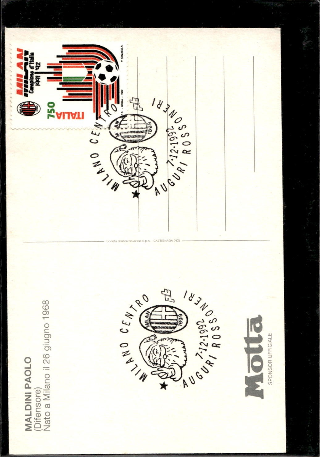 cartolina postcard calcio Milan Paolo Maldini 1992