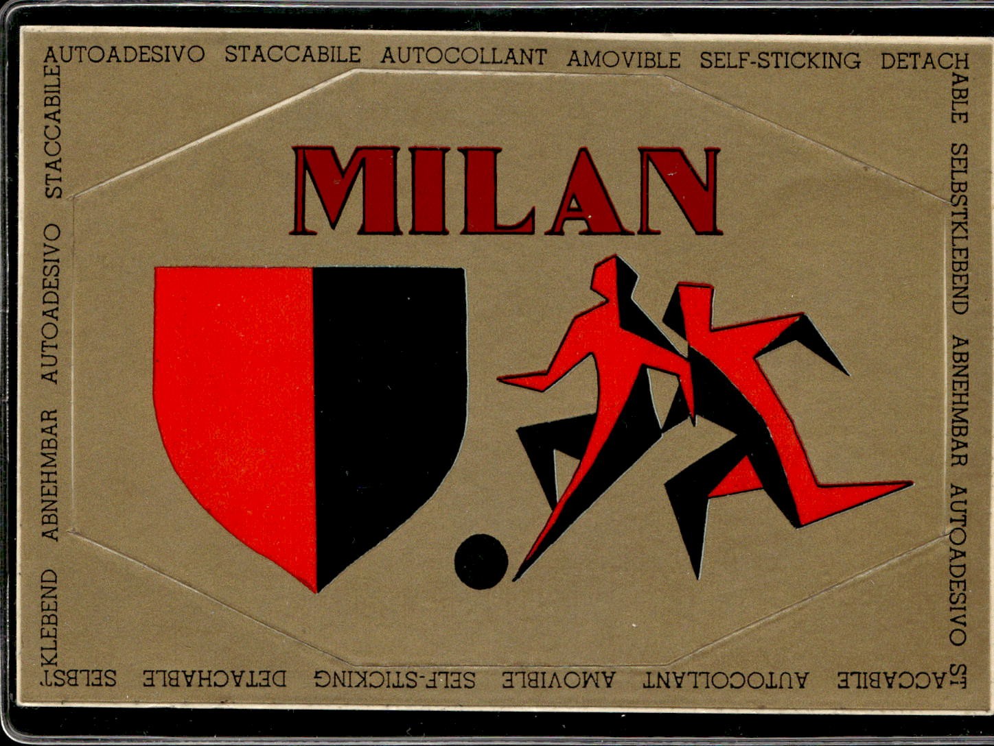 cartolina postcard Calcio  Milan Autoadesivo Staccabile Collezione Baffo