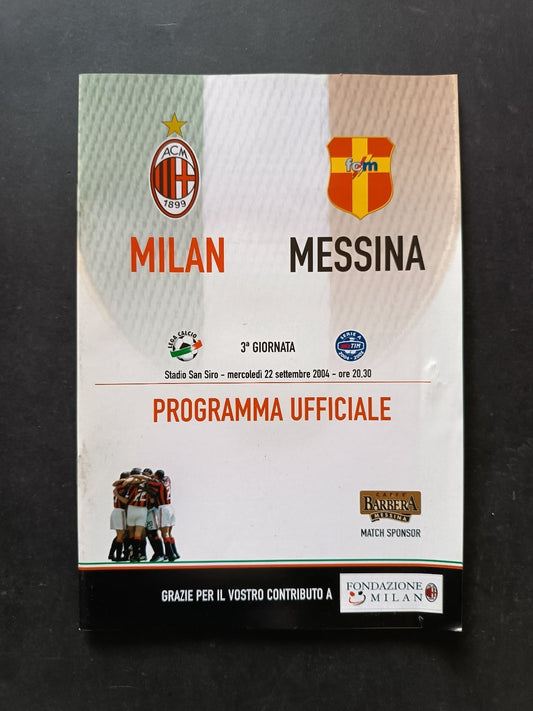 programma Ufficiale MILAN MESSINA 22 settembre 2004