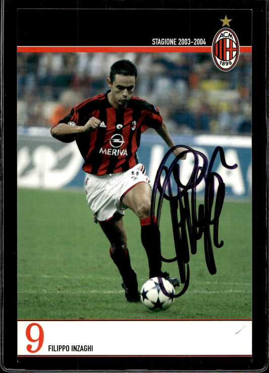 cartolina postcard Calcio Milan con Autografo 2003/04  - Filippo Inzaghi