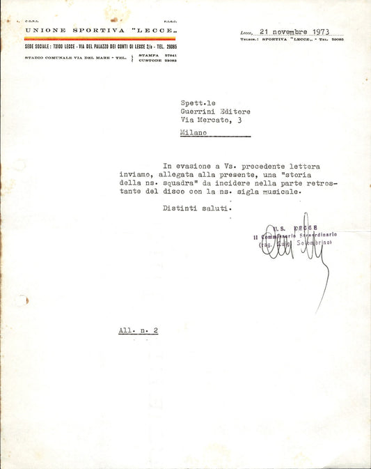 carta intestata societ� sportiva Calcio Lecce 1973 02
