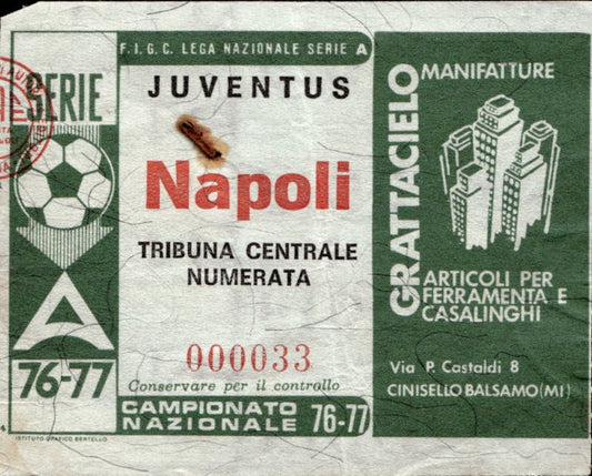 biglietto Ticket Stadio Juventus Napoli Campionato Nazionale 76-77 n 000033