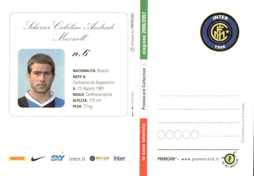 Cartolina calciatore Inter Maxwell Scherrer Cabelino Andrade autografo stampato