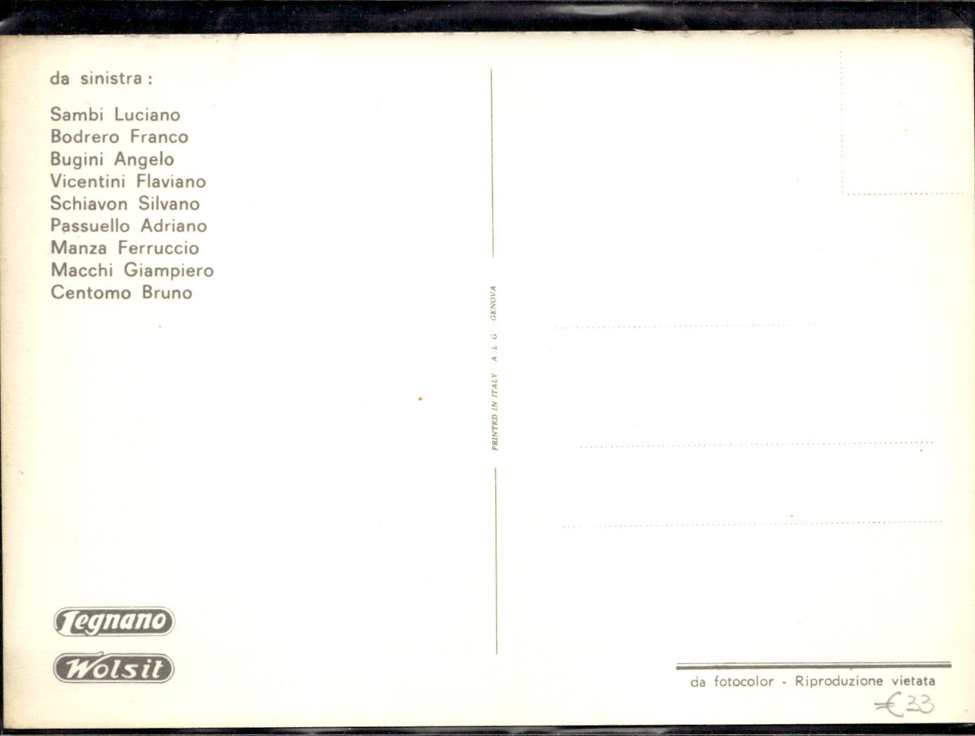 cartolina postcard ciclismo Squadra Legnano 1966