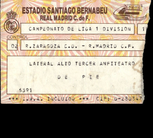 biglietto stadio R.ZARAGOZA C.D - R. MADRID C.F