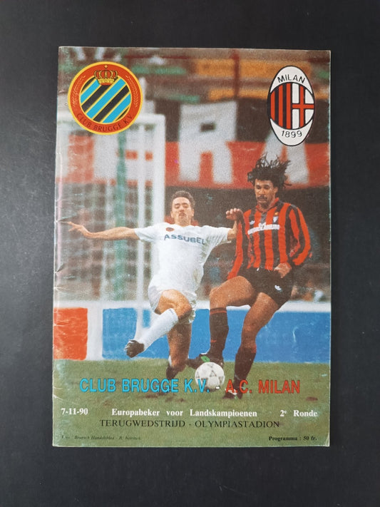 programma ufficiale COPPA UEFA BRUGGE KV MILAN 7 novembre 1990